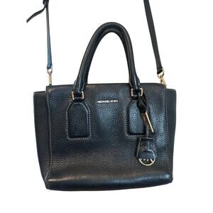 Michael Kors Black Selby Medium Pebbled Leather Satchel Handbag Crossbody Bag